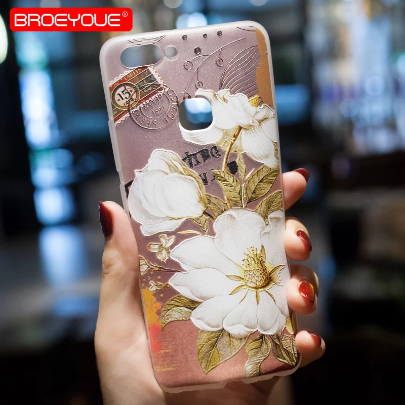 BROEYOUE Case For Huawei P8 P9 P10 P20 Lite 2016 2017 Nova 3E 3D Relief Soft TPU Flowers Phone Silicone Matte Floral Covers |