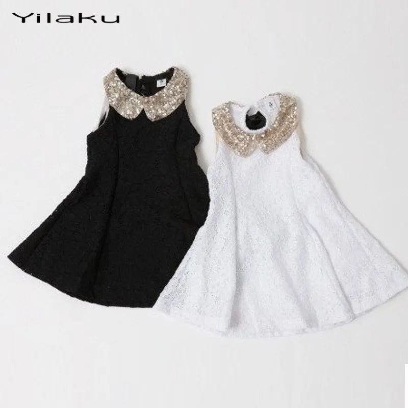 Yilaku Girls Sequins Dress Kids Black and White Sleeveless Lace Vest Dresses For Girls' Mini Vestido Infantil MeninaCA196 | Детская