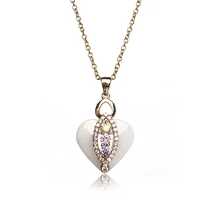White Heart Necklace Розовое золото кристалл сердце кулон Роскошные хрустальные ювелирные изделия любовь Сердце керамические ожерелья День Святого Валентина Подарок Матери Свадебные ювелирные изделия - Окраска металла: White Heart Necklace
