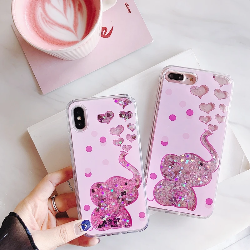 Сердце любовь слон чехол для iPhone X 8 7 6 S плюс красочные набивным динамический