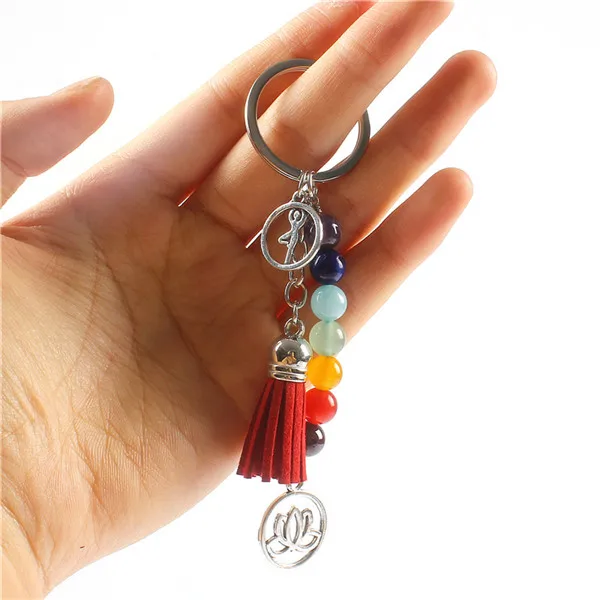 7 энергия чакры Йога Фитнес брелки Лотос кисточкой Шарм для сумки кошелек брелок