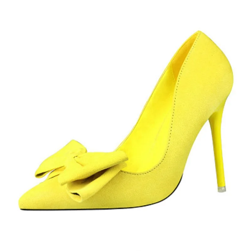 2018 new fashion sweet fine with high-heel shallow mouth pointed suede bow women's shoes. | Обувь