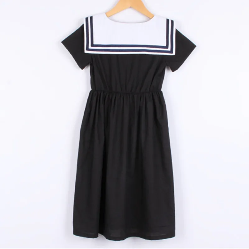 6 to 16 years kids &amp teenager girls summer sailor collar cotton casual school uniform dress children fashion black midi | Детская