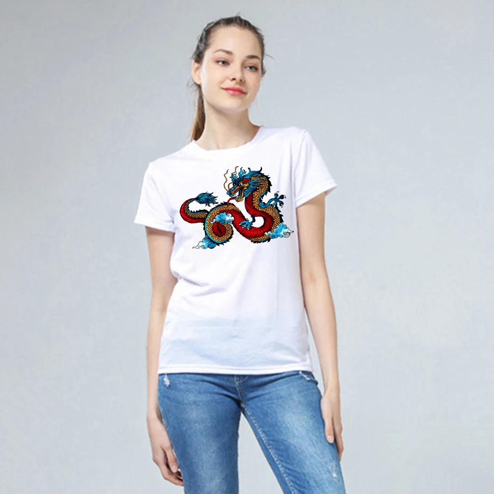 Женские футболки с принтом дракона и феникса Lychee футболка вырезом лодочкой