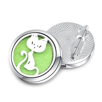 glamour cat aroma brooch metal pin badge stainless steel aromatherapy essential oil diffuser perfume locket accessories jewelry