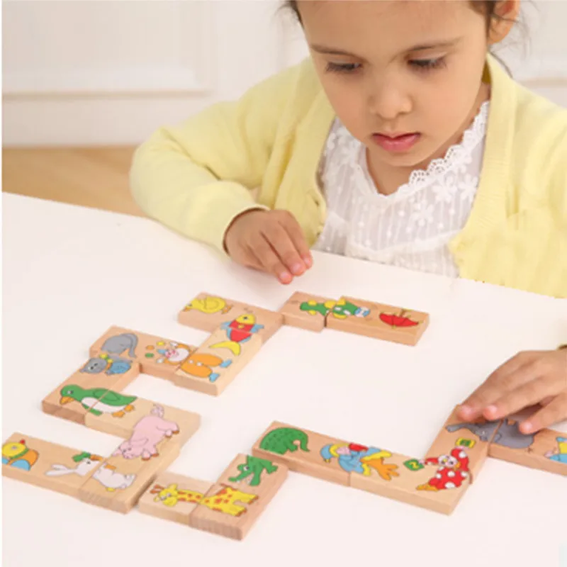 15 шт. строительные блоки детские игрушки домино с животными деревянные из бука