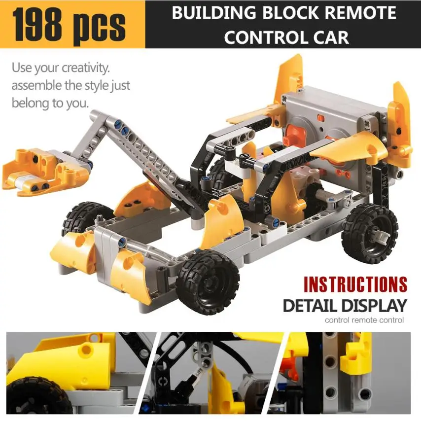 198 шт. DIY Kit R/C 10 в 1 гоночные автомобили Строительные кирпичи радиоуправляемая