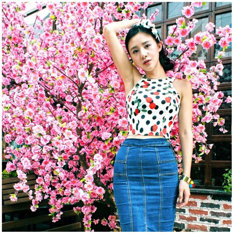 Майка женская летняя в горошек с принтом вишни стиле Одри Хепберн 50 х годов|bow