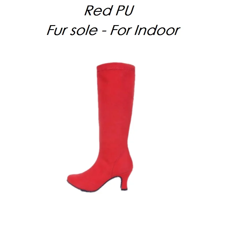 Red PU For Indoor Fan wu fang/Новинка года; сапоги для латинских танцев из PU искусственной кожи и плюша; осенне-зимние женские сапоги для танцев на высоком каблуке с резиновой/меховой подошвой; 868 - Цвет: Red PU For Indoor