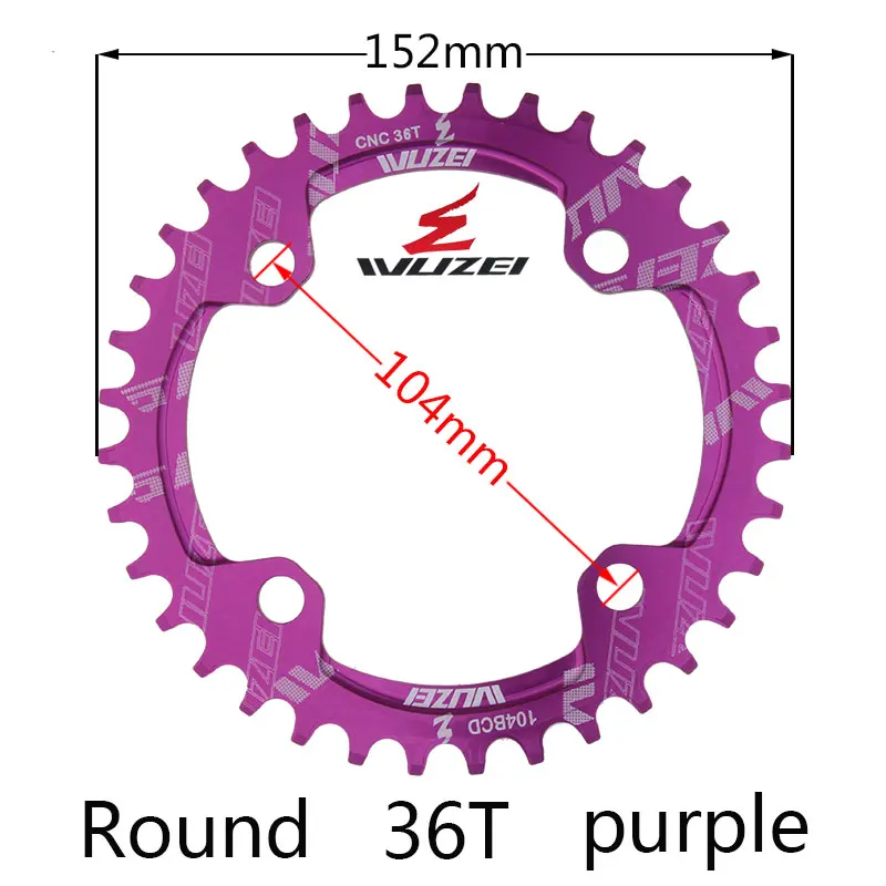 PURPLE 36T ROUND WUZEI односкоростная система узкая широкая цепь 104 BCD круглая 32T 34T 36T 38T для MTB 11s 10s 9s 1*11 коленчатая цепь кольцо - Цвет: PURPLE 36T ROUND