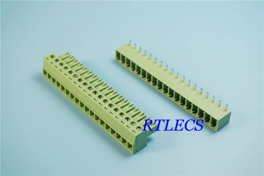 

50Sets 18 Position 3.81 mm 0.150" Terminal Block Header Male Pins Shrouded Right Angle Through Hole + Plug Female Sockets Screw