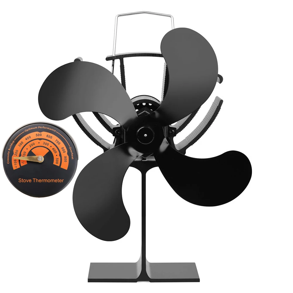 

Stove Fan 4-Blades Efficient Fireplace Fan Silent Operation Large Size Heat Powered Stove Fan With Stove Thermometer For Wood