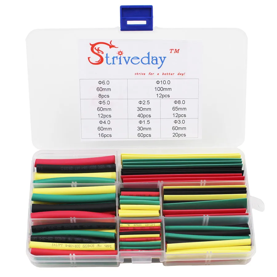 Набор термоусадочных трубок Striveday 180 шт. 1 5 мм 2 3 4 6 8 10 мм|cable checker|cable bladecable rib |
