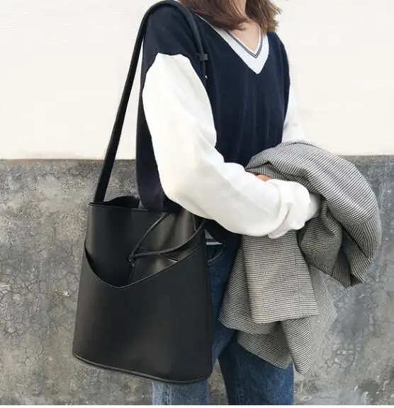 

Модная женская сумка, Большая вместительная сумка на одно плечо, женская комбинированная сумка, простой стиль, офисная дамская сумка-ведро ...