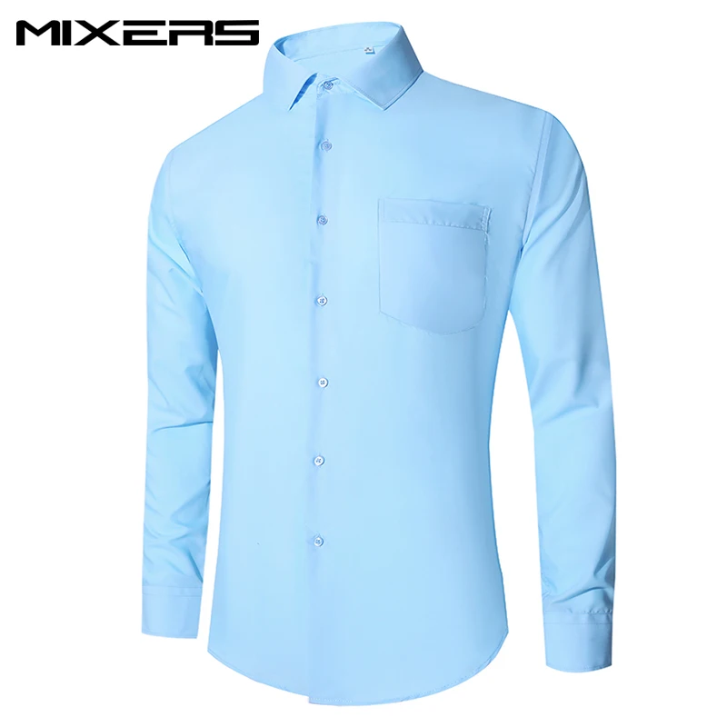 Мужская хлопковая рубашка с длинным рукавом Повседневная Формальная Однотонная