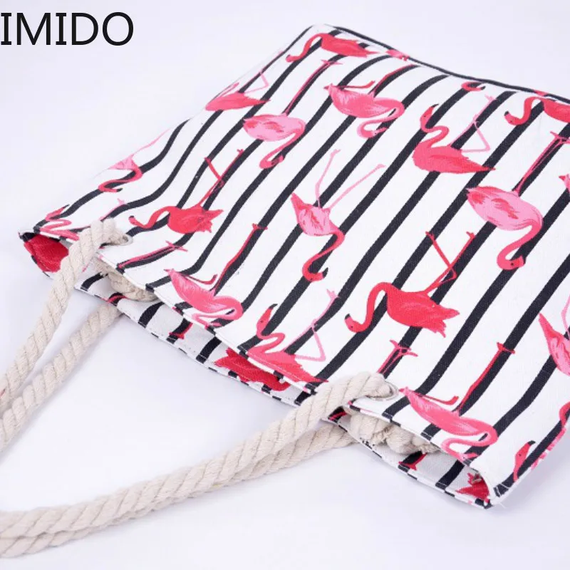 IMIDO Фламинго полосатая печать Холщовая Сумка на плечо женская повседневная