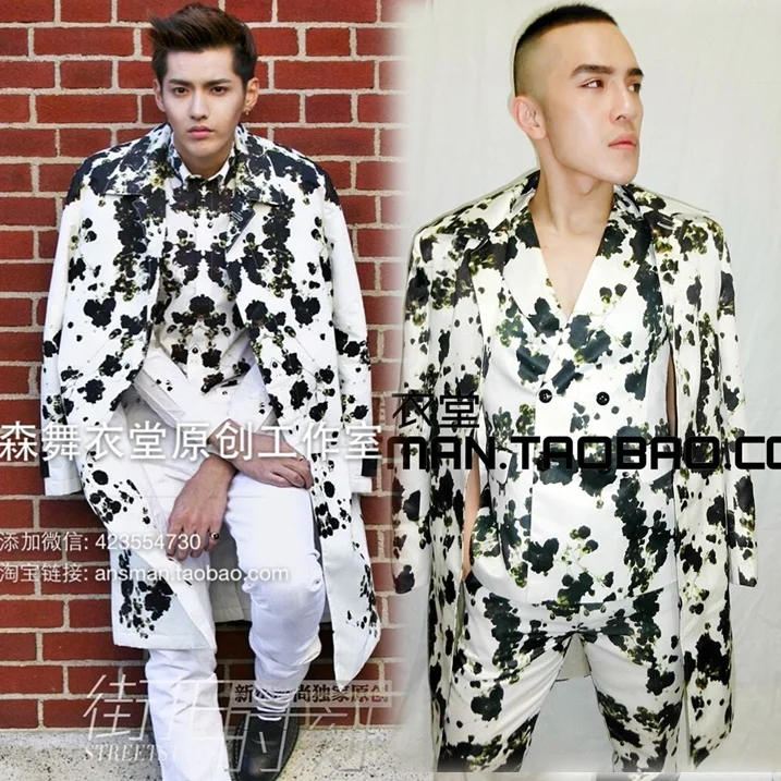 Новый! Мужской костюм Wu Yifan GD с чернильным цветком для показа звезд 2017 | Мужская