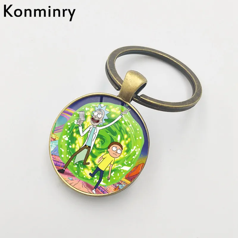 Bronze Konminry научная фантастика мультфильм Рик и Морти брелок держатель круглый стеклянный кулон подарки ручной работы для женщин и мужчин ювелирные изделия - Цвет: Bronze