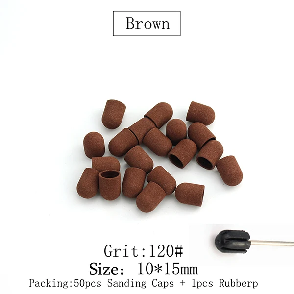 Brown (120 Grit) 50 шт. 10*15 мм инструмент для кутикулы 5 цветов шлифовальные круги Электрический фрезерный с резиновым педикюром Полирующий Песок Блок Дрель аксессуары - Цвет: Brown (120 Grit)