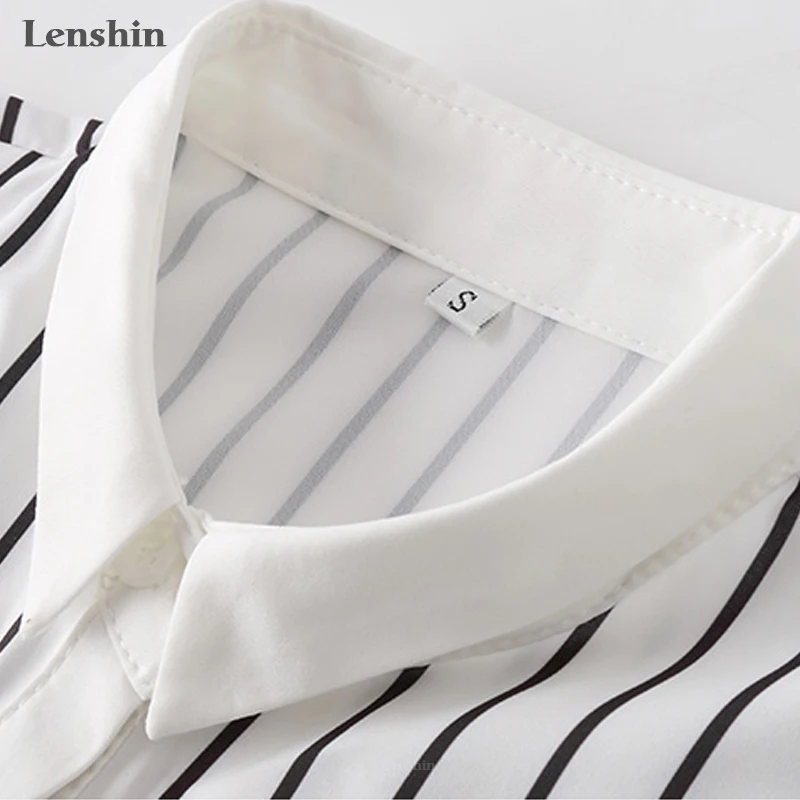 Элегантная модная летняя полосатая рубашка Lenshin с коротким рукавом Женская