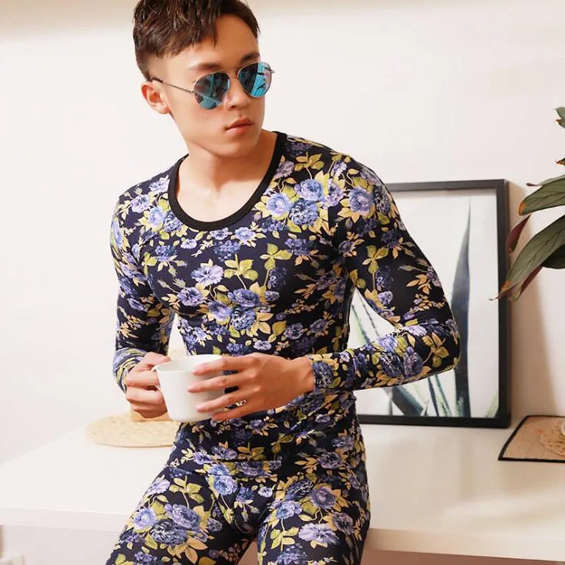 color C Кальсоны хлопковые мужские модные леггинсы костюм домашняя бесшовная одежда мешочек плотный сон зима круглый вырез печатных сексуальный - Цвет: color C