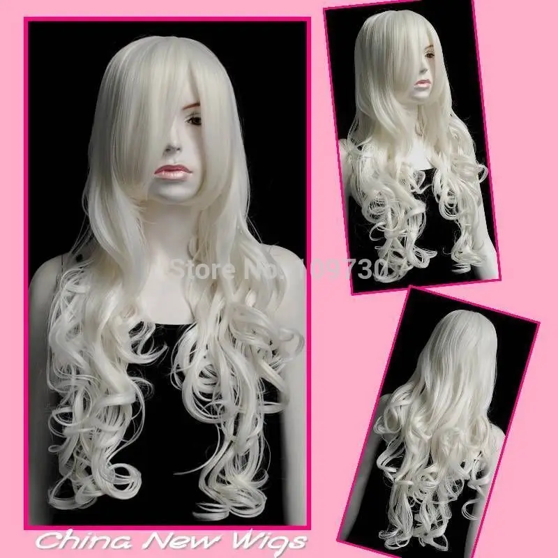 Jj 001175 девушки секси полный волнистые серебристый белый парик|wig making|girl christmaswig purple