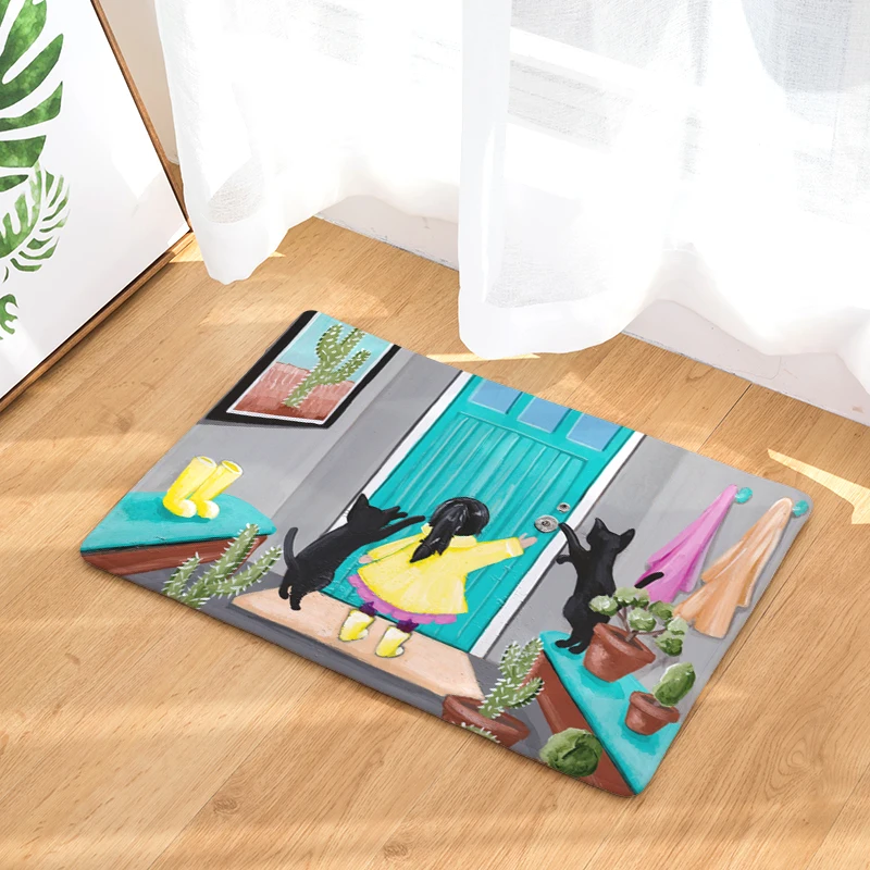 Мультяшный фланелевый ковёр кошачий ежедневный коврик с принтом для гостиной 40x60