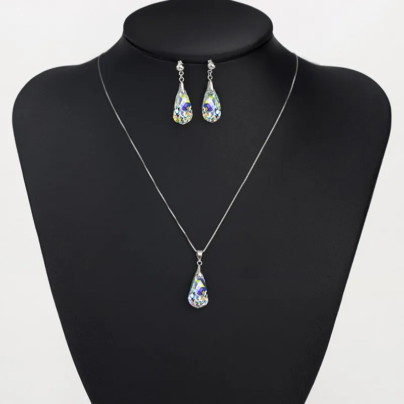 Neoglory, ювелирные наборы, сделанные с элементами SWAROVSKI, Кристальные прозрачные ожерелья и серьги, Свадебные для женщин,, новые подарки T1