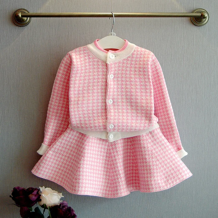 

autumn plaid style girls clothes kids jacket+tutu skirt 2pcs children clothing sets Woolen pink infant roupas infantis menina