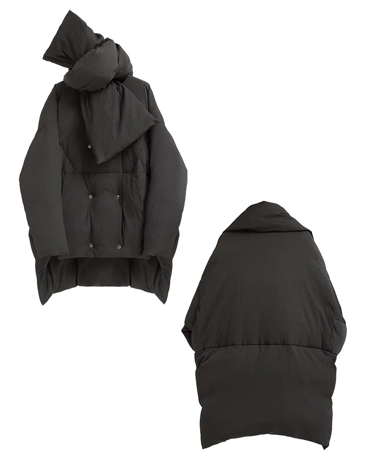 IRINAY212 Новая коллекция с шарфом двубортный oversize Асимметричный Зима белая утка подпушка куртка пальто для женщин