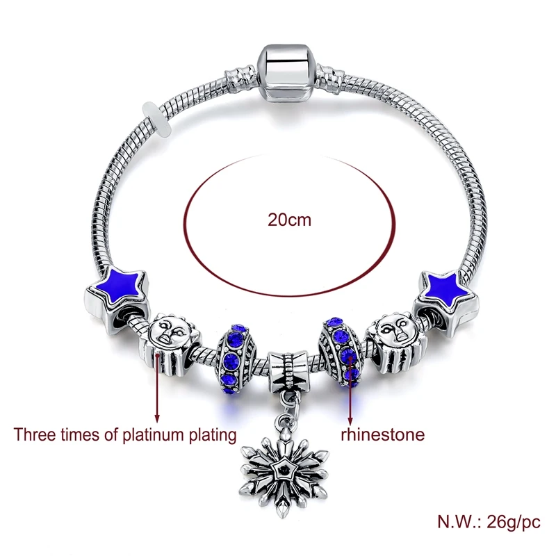 Szelam Рождественский подарок браслет со снежинками и подвесками женские браслеты