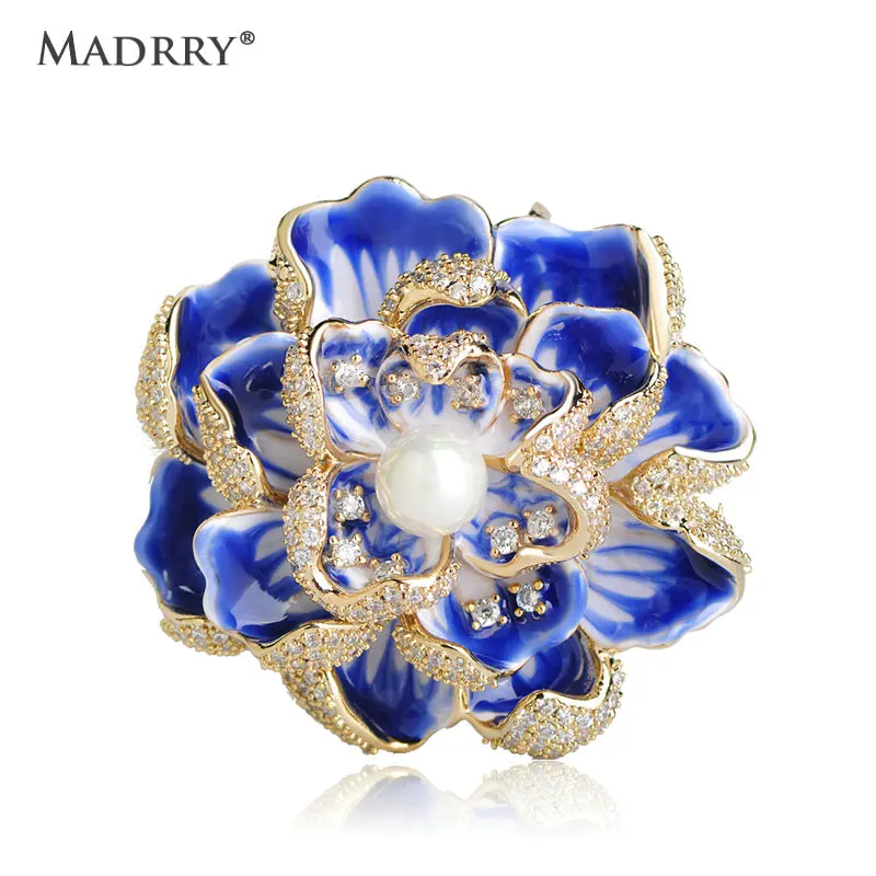 

Madrry Exquisite Flower Shape Big Brooch Enamel Simulated Pearls Crystal Brooches Pins For Women Anniversary Jewelry broszka