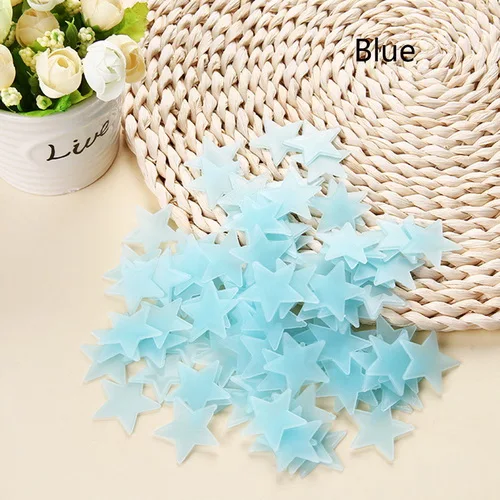 Blue 100 шт. 3D звезды светится в темноте светящиеся наклейки на стену для детской комнаты гостиной настенные наклейки украшение дома плакат - Цвет: Blue