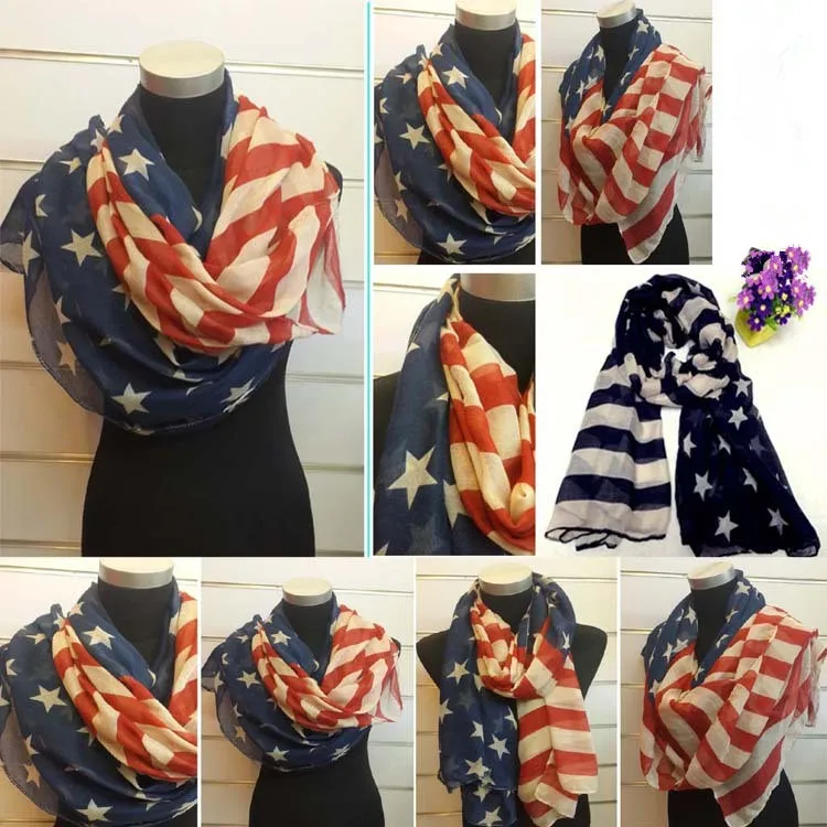 2018 винтажный американский флаг Бесконечность шарф красный темно-синий и биегэ