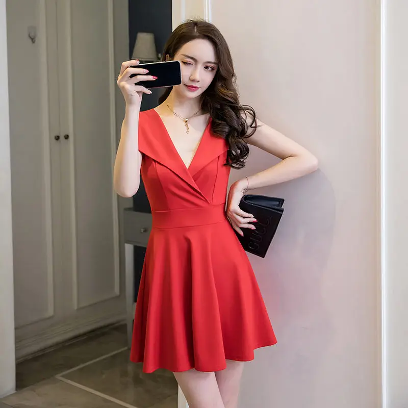 Korea Pink Summer Dress Nightclub Tank Dresses Sexy Women Solid V-neck Sleeveless Beach Backless Party Mini Vestidos | Женская одежда