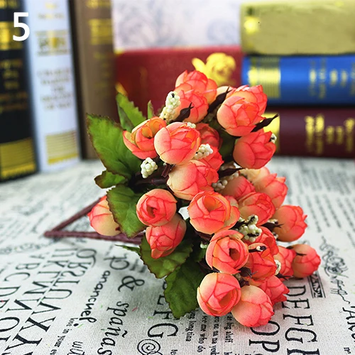 Light Red Милый букет из искусственных бутонов роз, домашняя свадебная ткань, 15 цветов на 1 шт., искусственные цветы, украшения для дома - Цвет: Light Red