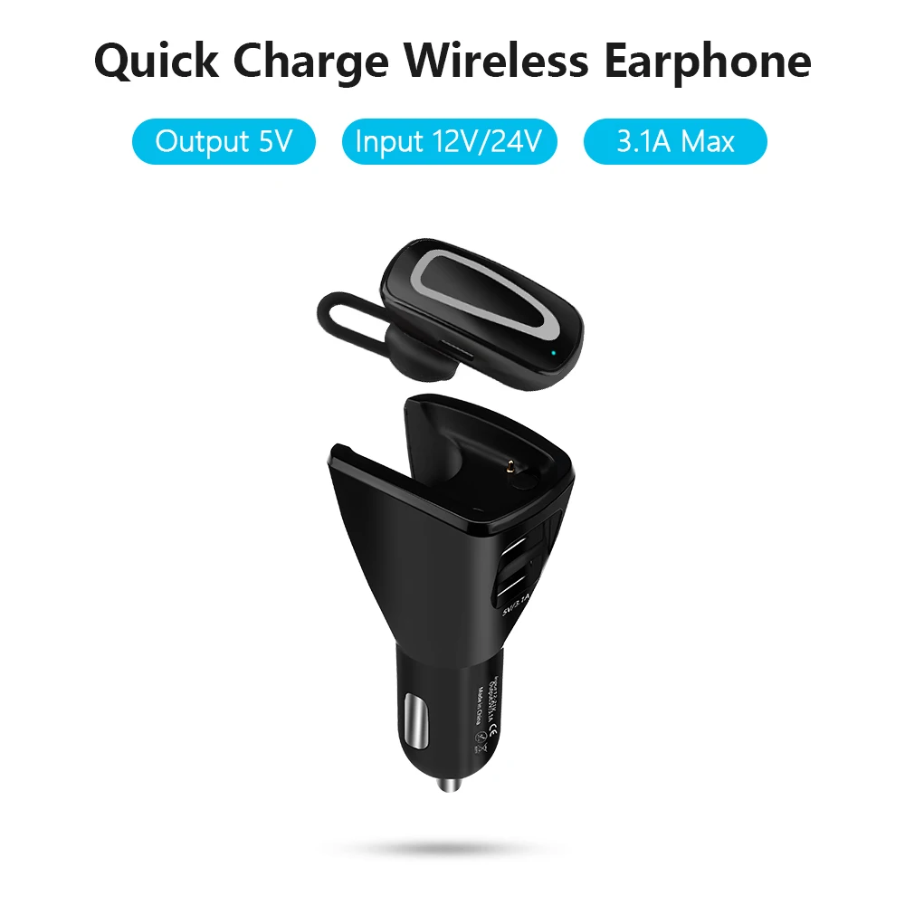 Bluetooth наушники беспроводные спортивные с USB Автомобильное зарядное устройство