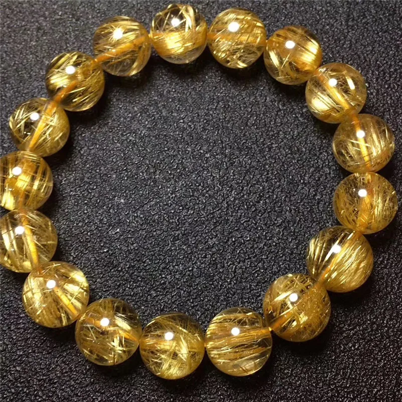 Браслет из натурального золота 11 8 мм Rutilated титана кварца для женщин мужчин