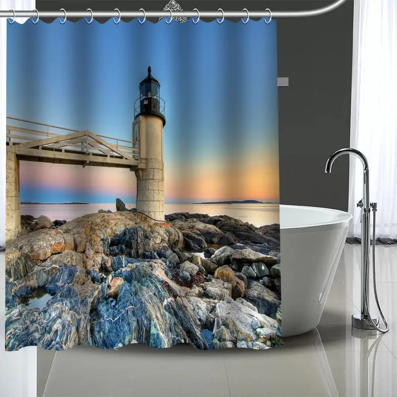 New Custom lighthouse Curtains Polyester Bathroom Waterproof Shower Curtain With Plastic Hooks More Size | Дом и сад