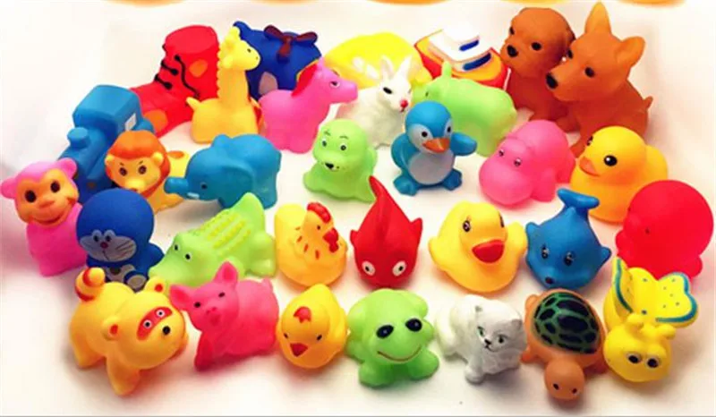 

13Pcs/lot Random Lovely Mixed Animals Colorful Soft Rubber Float Squeeze Sound Squeaky Bathing Toy For Baby Bath Toys