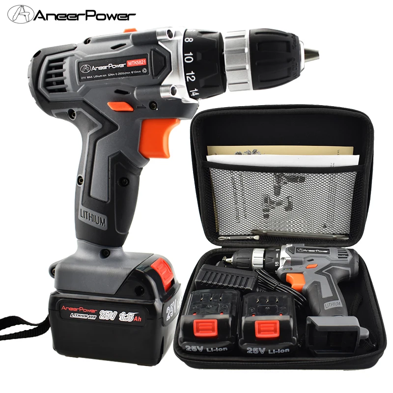 Беспроводной шуруповёрт на 25 В с мини-аккумулятором и комплектом сверлов.