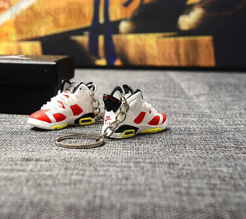 Дропшиппинг Air Jordan 6 Ретро Carmine GS кроссовки брелки 1/6 масштаб 3D мини-кроссовки JORDAN Брелок Кукла аксессуар