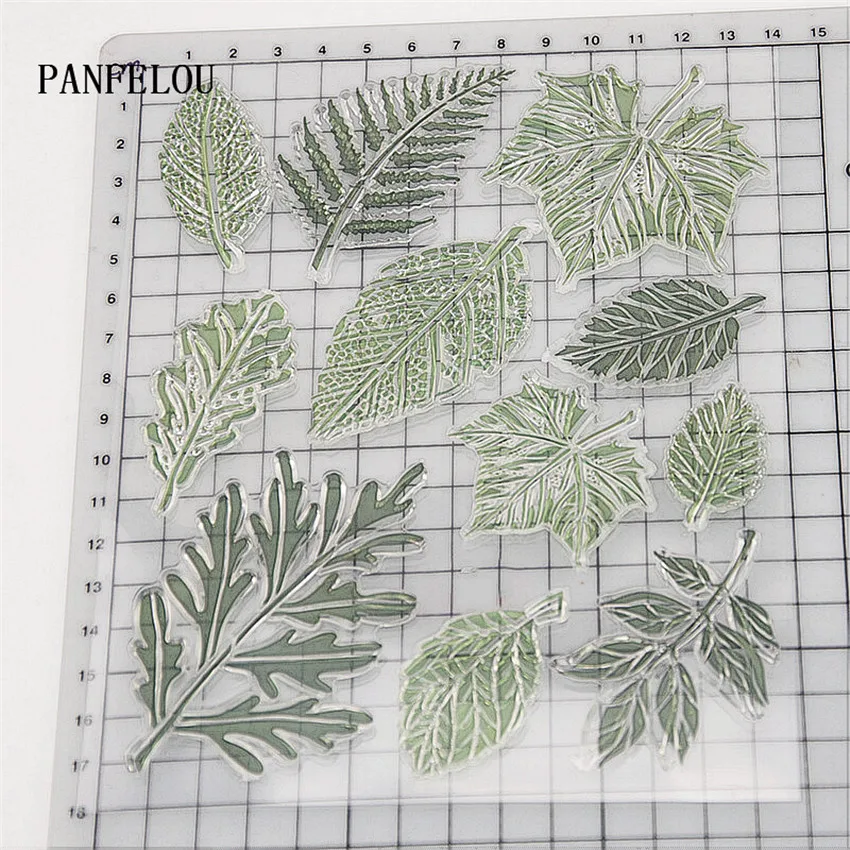 Прозрачный силиконовый штамп с зелеными листьями PANFELOU печать DIY скрапбукинг