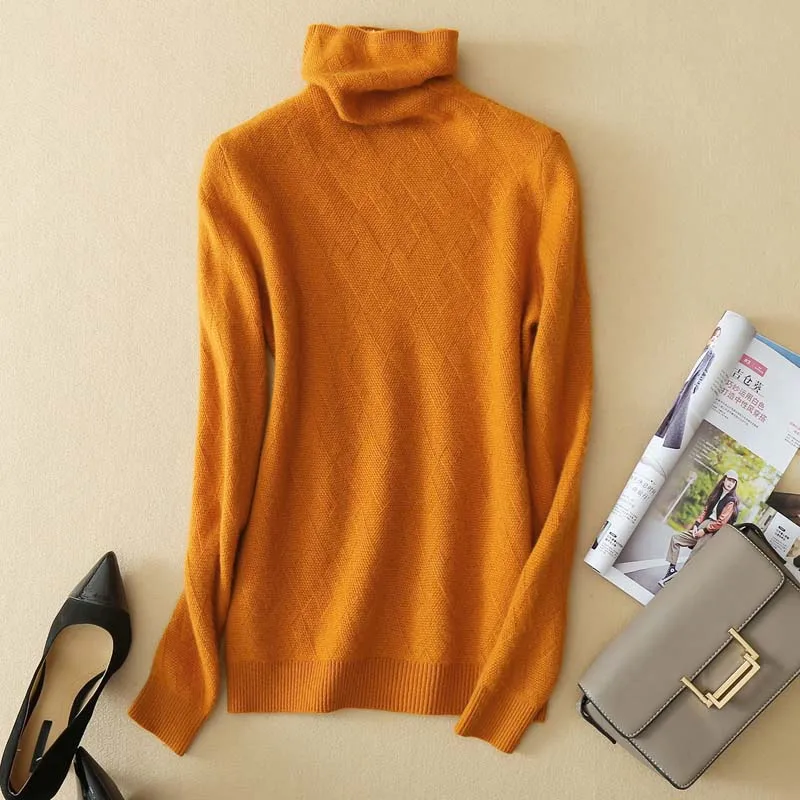 Pure Cashmere Sweater Autumn Winter High Quality Geometry Pattern Turtleneck Soft Skin Friendly Casual Sweaters Pulls | Женская одежда