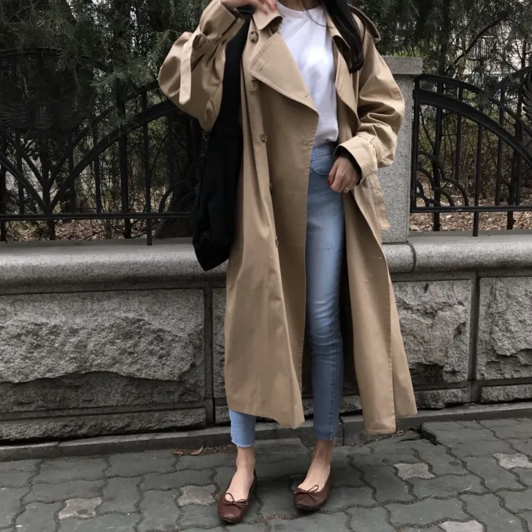 Новинка осени 2018 Женский Тренч цвета хаки Длинная ветровка Европейская и