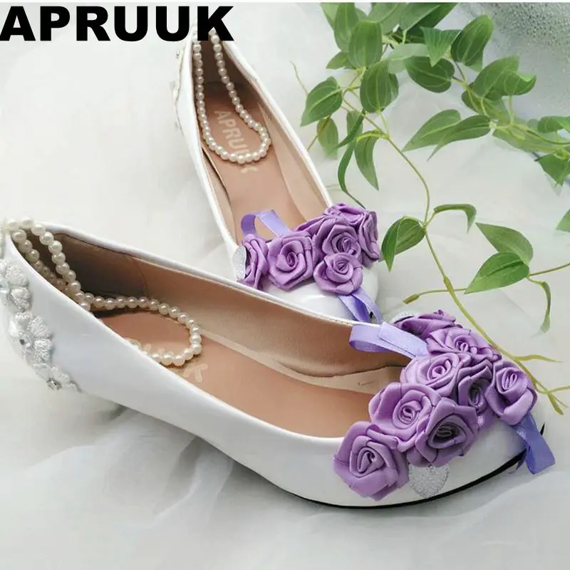 Туфли свадебные фиолетовые с цветочным принтом на среднем каблуке|wedding shoes bride|shoe