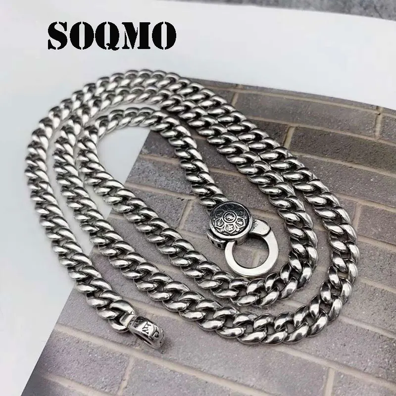 Мужская цепь SOQMO 7 мм Будда ожерелье 100% реальное искусственное серебро буддистское сердце Сутра большое