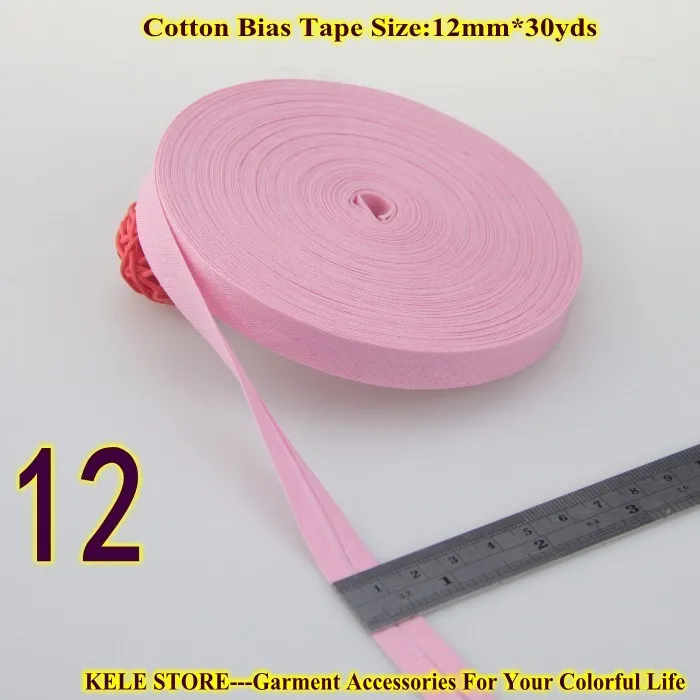 12 light pink Хлопок косой переплет ленты, самый узкий Размер: 12 мм, ширина: 1/", 30 ярдов DIY ручной работы sewning материал - Цвет: 12 light pink
