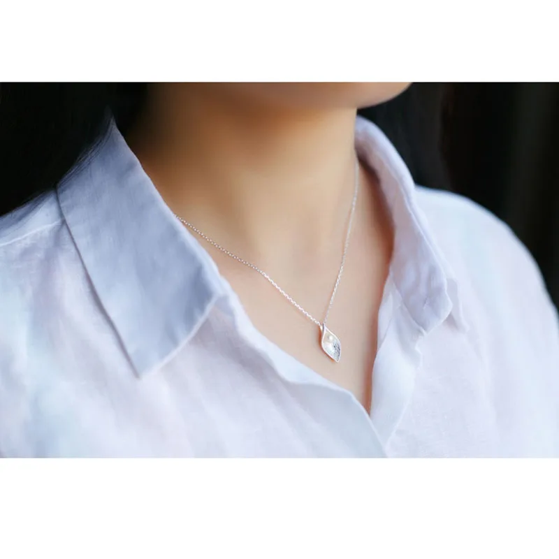 SRCOI Calla Lily 925 пробы Серебряное ожерелье с пресноводным жемчугом Колье женские ожерелья подвески для мамы и дочки