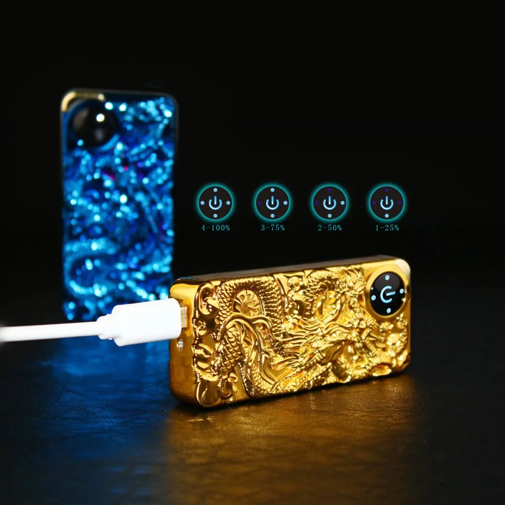 USB-Зажигалка Dragon плазменная с двойной дугой ветрозащитная металлическая